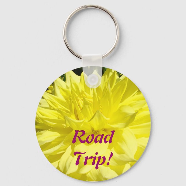Road Trip! keychain Yellow Dahlia Flowers (Front)