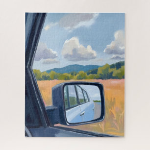 Road Trip Rear View Mirror Watercolor Travel Jigsaw Puzzle