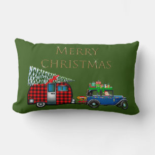 Road Trip Santa green Lumbar Cushion