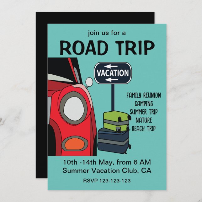 Road Trip Travel Summer Vacation Invitation (Front/Back)
