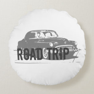 Road Trip Vintage Car Round Cushion