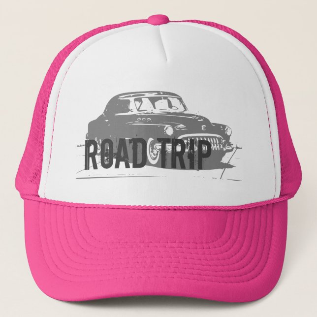 Road Trip Vintage Car Trucker Hat (Front)