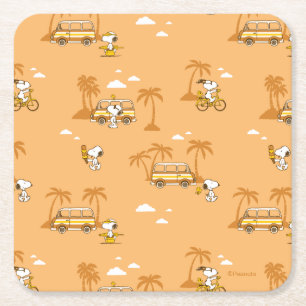 Road Trippin   Peanuts Snoopy Beach Pattern Square Paper Coaster