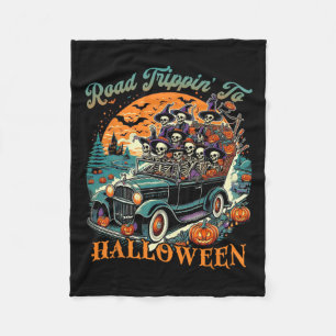 Road Trippin' To Halloween Summer Skeleton Road Ca Fleece Blanket