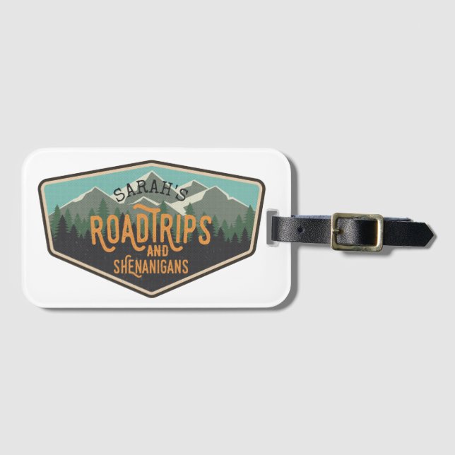 Road Trips & Shenanigans Outdoor Patch Luggage Tag (Front Horizontal)