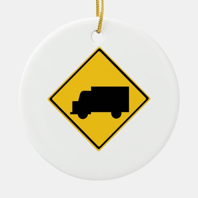 Road Truck Warning Sign Ceramic Tree Decoration (Front)