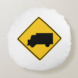 Road Truck Warning Sign Round Cushion