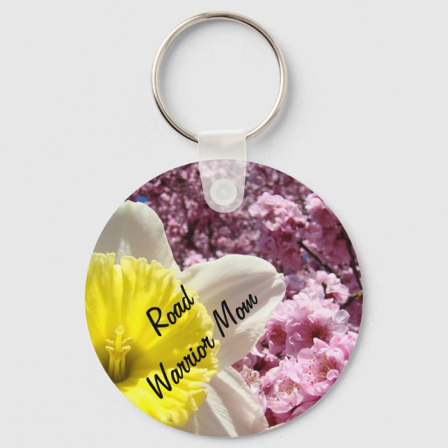 Road Warrior Mum keychains gifts Daffodil Flowers (Front)