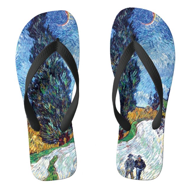Road with Cypress and Star (1890) Van Gogh Unisex Jandals (Footbed)