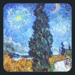 Road with Cypress and Star landscape art Van Gogh Square Sticker<br><div class="desc">"Road with Cypress and Star" (1890), a post-impressionist painting by Vincent Van Gogh, is featured on these lovely and refined stationery art paper stickers. His expressive, organic brushstrokes imbue Van Gogh's blue night, starry sky paintings with a timeless charm. Vincent van Gogh, a Dutch Post-Impressionist painter, produced "Road with Cypress...</div>