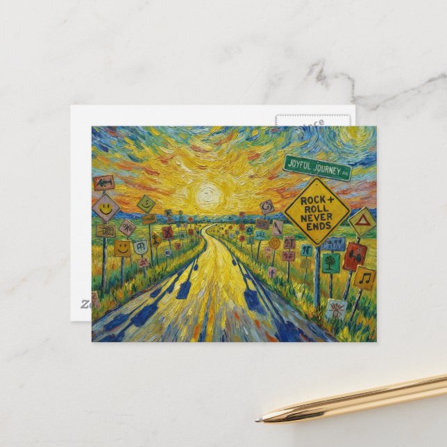 Road with Joyful Journey Rock and Roll Never Ends Postcard (Front/Back In Situ)