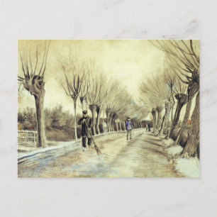 Road with Pollarded Willows and a Man with a Broom Postcard