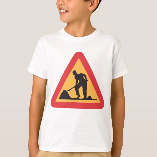 Road Work Ahead Sign Construction Zone Warning T-Shirt (Front)