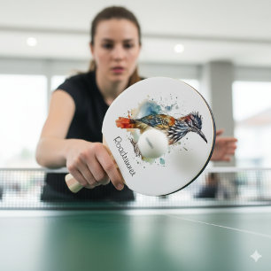 Roadrunner in vibrant watercolor ping pong paddle