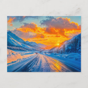 Roads at Sunset in Winter Through Mountains Holiday Postcard