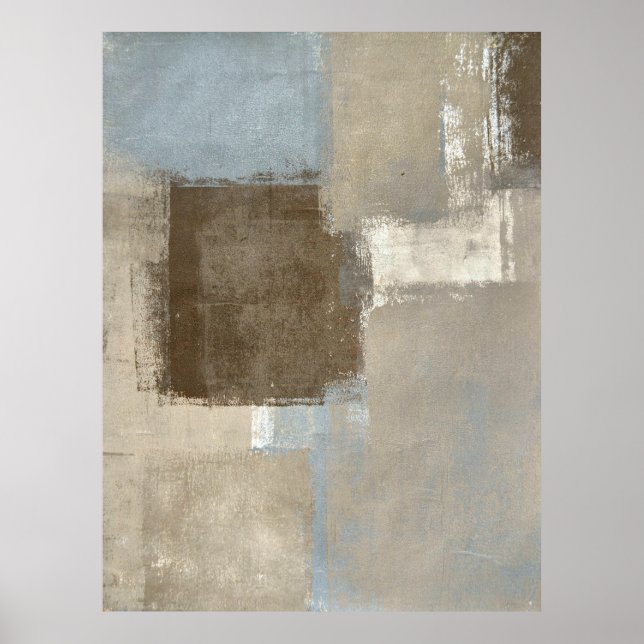 'Roads' Grey and Beige Abstract Art Poster Print (Front)