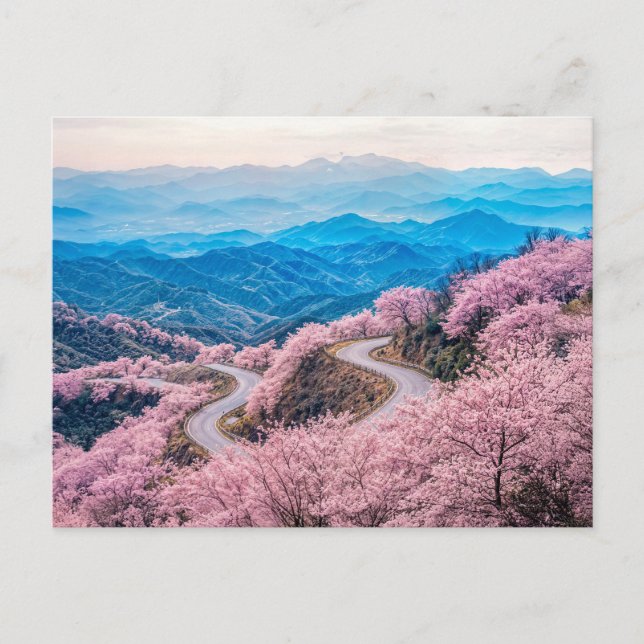 Roads Through Mountain Landscape with Blooming Che Holiday Postcard (Front)