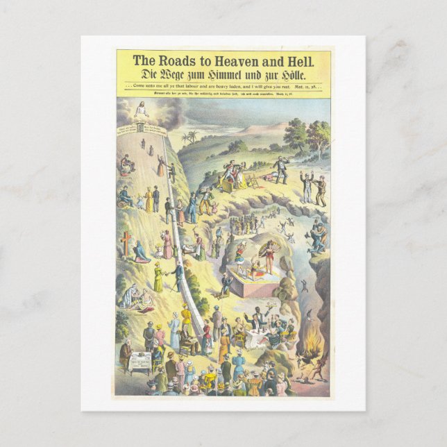 Roads to Heaven and Hell Vintage Lithograph Postcard (Front)