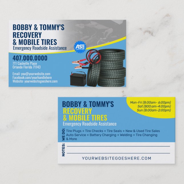 Roadside Emergency Recovery Auto Repair Business Card (Front/Back)
