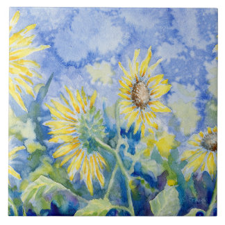 "Roadside Sunflowers" Decorative Ceramic Tile
