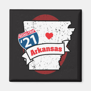 Roadtrip '21 Arkansas - square (red/black) magnet