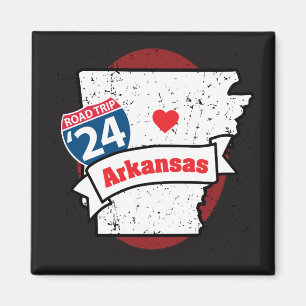 Roadtrip '24 Arkansas - square (red/black) magnet