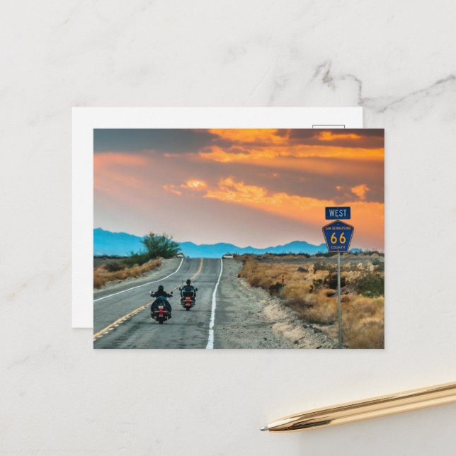 Roadtrip Route 66 with Motorcycles Postcard (Front/Back In Situ)