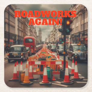 Roadworks in London Square Paper Coaster