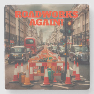 Roadworks in London Stone Coaster