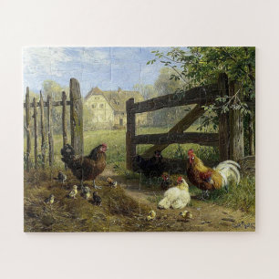 Roaming Farmyard Chickens Carl Jutz Jigsaw Puzzle