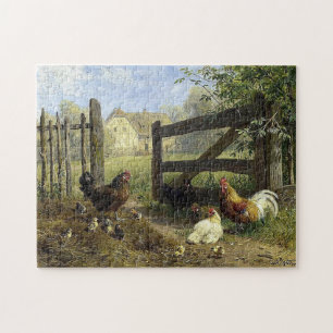 Roaming Farmyard Chickens Carl Jutz Jigsaw Puzzle