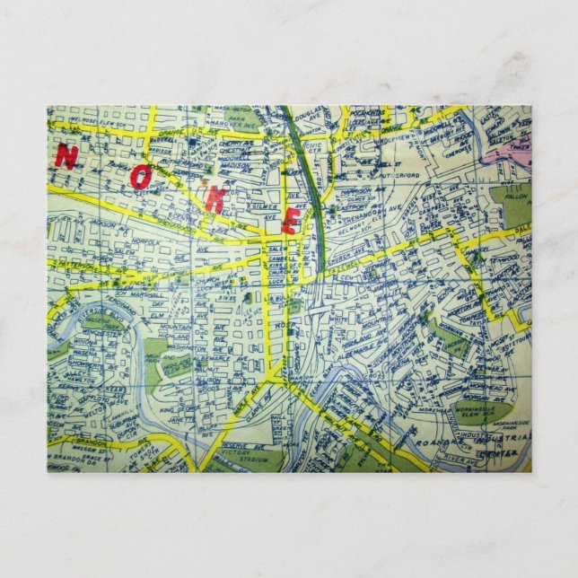 Roanoke, VA Vintage Map Postcard (Front)