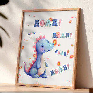 Roar! Cute Watercolor Dinosaur Nursery Wall Art