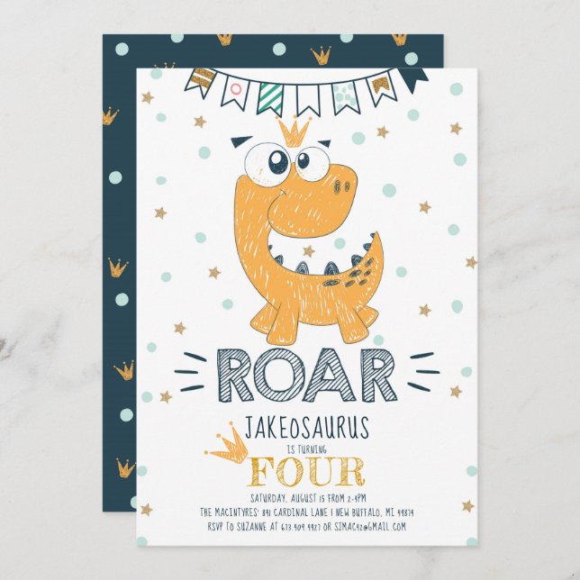 ROAR Dinosaur Birthday Invitation (Front/Back)