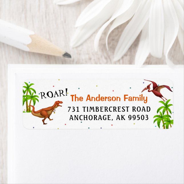 Roar Dinosaur Jungle Birthday Party Return Address (Insitu)