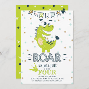 ROAR Green Dinosaur Birthday Invitation