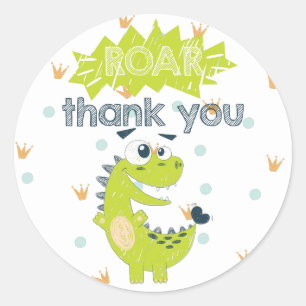 ROAR Green Dinosaur Birthday Thank you Classic Round Sticker