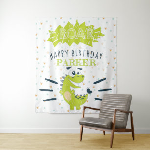 ROAR Green Dinosaur Happy Birthday Personalised Tapestry