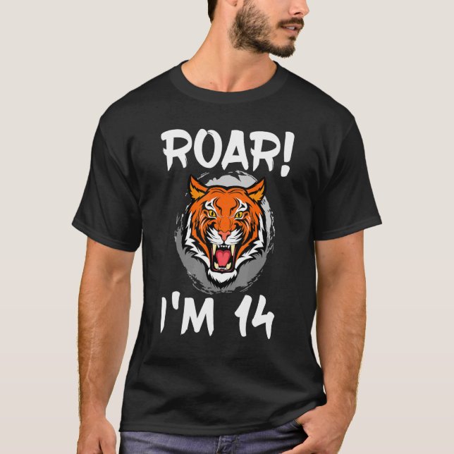 Roar I'm 14 Tiger Animal Themed Birthday Party Cel T-Shirt (Front)