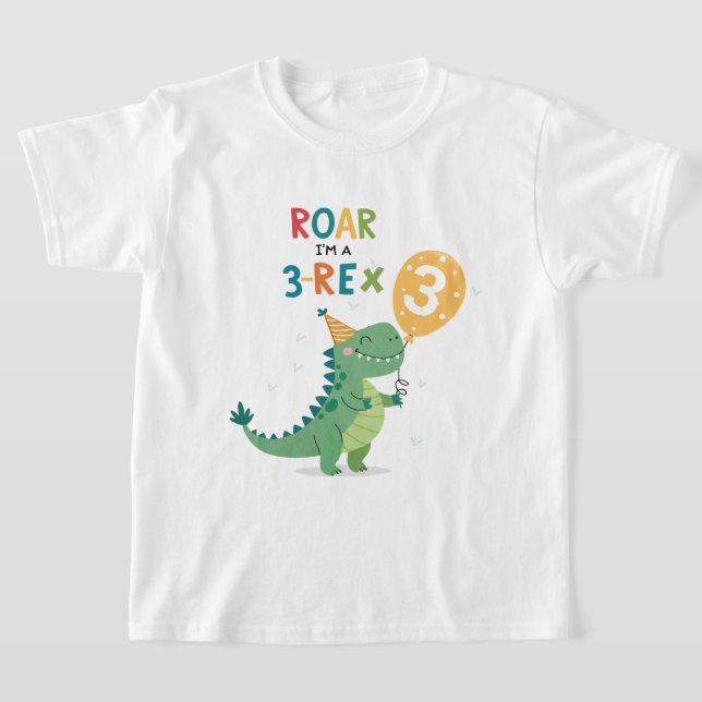 Roar I'm a 3-Rex Kids Third Birthday Party  T-Shirt (Laydown)