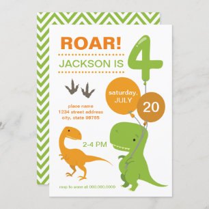 Roar I'm Four Green Dinosaur Fourth Birthday Invitation