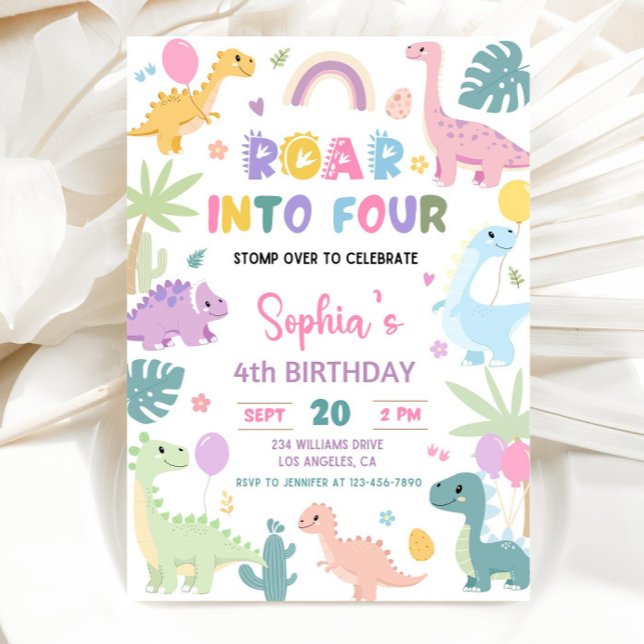 Roar Into Four Dinosaur 4th Birthday Invitation 4 (Creator Uploaded)