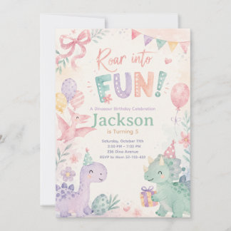 Roar Into Fun Dinosaur Invitation Editable