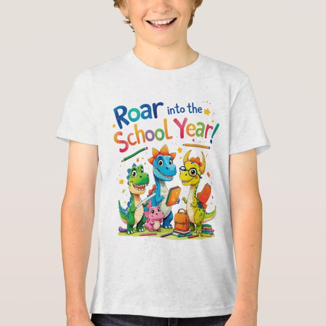 Roar into the School Year – Cute Dinosaur Back to  Tri-Blend Shirt (Front)