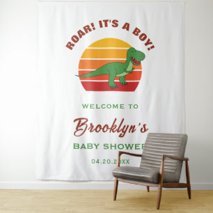 Roar Its A Boy Cute Dinosaur Baby Shower Backdrop Tapestry