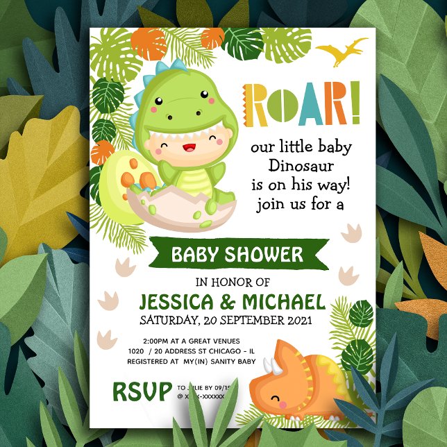 Roar It's A Dinosaur Baby Shower Invitation (Roar it's a dinosaur!)