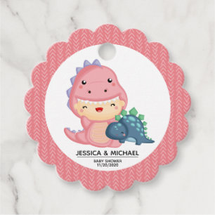 Roar It's A Dinosaur Girl Baby Shower  Favour Tags