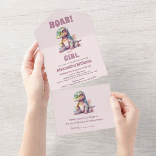 Roar It's A Girl Dinosaur Baby Shower All In One Invitation