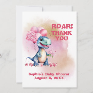 Roar It's A Girl T-Rex Baby Dinosaur Pink Thank You Card