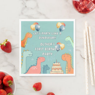 Roar Like a Dinosaur Boy 1st Birthday Party Napkin